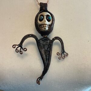 Howlite skeleton copper wire wrapped gemstone pendant